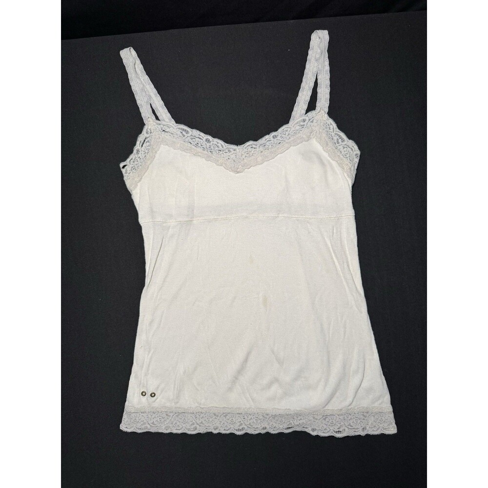 Converse One Star Y2K Cotton Blend White Ribbed Lace Trim Cami Tank Top Coquette